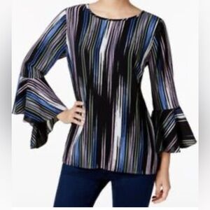 Ruffle Vince Camuto Elegant Black and White/Blue and Striped Women's Top